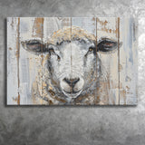 Sheep Painted On Wood Background Rustic Art, Canvas Print Wall Art Decor, Landscape Art Print