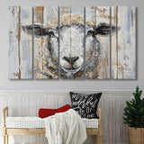 Sheep Painted On Wood Background Rustic Art, Extra Large Multi 5 Panel Canvas Print Wall Art Decor