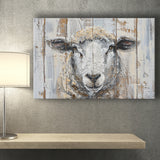 Sheep Painted On Wood Background Rustic Art, Canvas Print Wall Art Decor, Landscape Art Print