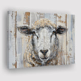 Sheep Painted On Wood Background Rustic Art, Canvas Print Wall Art Decor, Landscape Art Print
