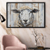 Sheep Painted On Wood Background Rustic Art, Framed Canvas Print Wall Art Decor,Floating Frame