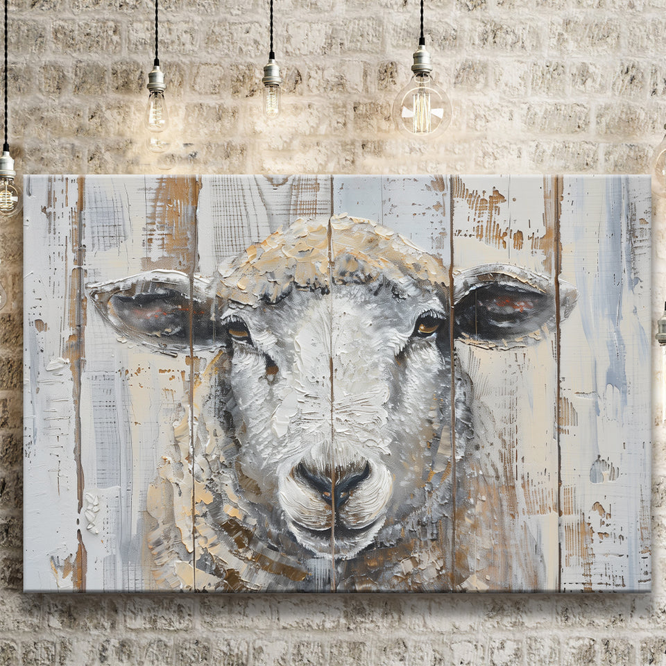 Sheep Painted On Wood Background Rustic Art, Canvas Print Wall Art Decor, Landscape Art Print