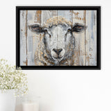 Sheep Painted On Wood Background Rustic Art, Framed Canvas Print Wall Art Decor,Floating Frame