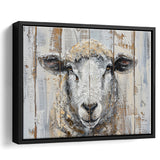 Sheep Painted On Wood Background Rustic Art, Framed Canvas Print Wall Art Decor,Floating Frame