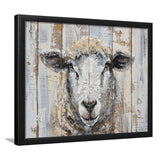 Sheep Painted On Wood Background Rustic Art, Framed Art Print Wall Decor, Framed Picture