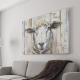 Sheep Painted On Wood Background Rustic Art, Canvas Print Wall Art Decor, Landscape Art Print