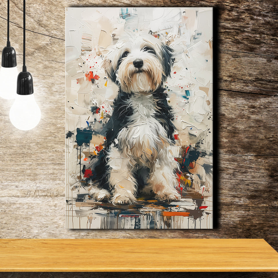 Sheepadoodle Dog Portrait Painting, Pet Lover Art, Canvas Prints Wall Art Decor, Painting Canvas