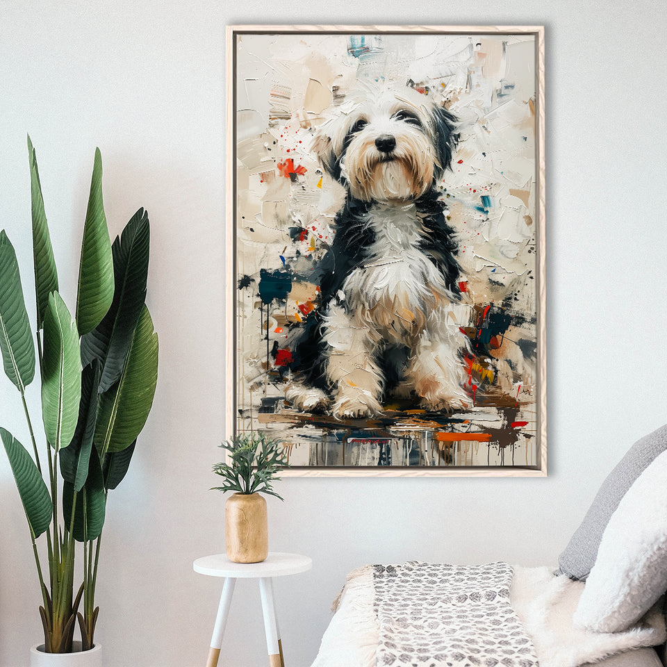 Sheepadoodle Dog Portrait Painting, Pet Lover Art, Framed Canvas Prints Wall Art Decor, Floating Frame