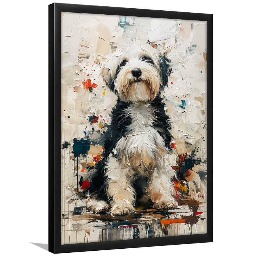 Sheepadoodle Dog Portrait Painting, Pet Lover Art, Framed Art Prints Wall Art Decor, Framed Picture Print