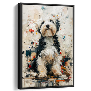 Sheepadoodle Dog Portrait Painting, Pet Lover Art, Framed Canvas Prints Wall Art Decor, Floating Frame