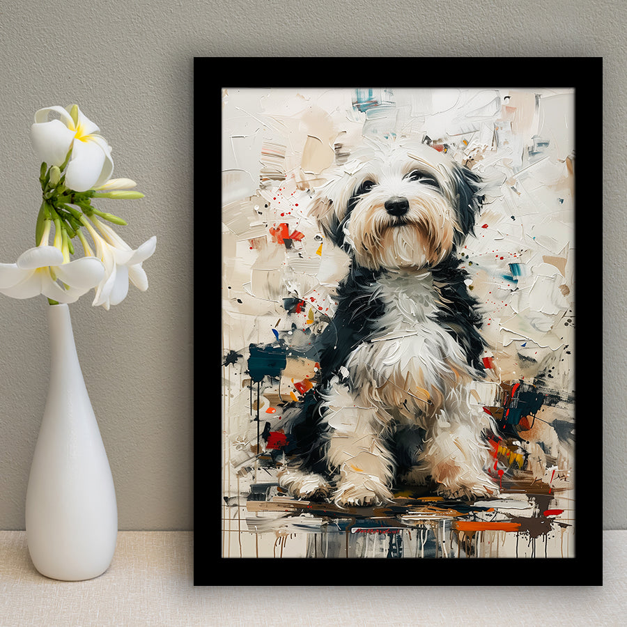 Sheepadoodle Dog Portrait Painting, Pet Lover Art, Framed Art Prints Wall Art Decor, Framed Picture Print