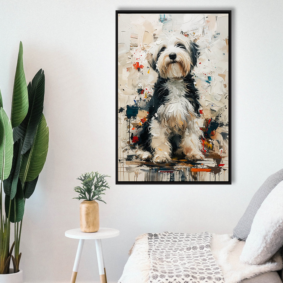 Sheepadoodle Dog Portrait Painting, Pet Lover Art, Framed Canvas Prints Wall Art Decor, Floating Frame