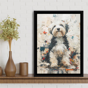 Sheepadoodle Dog Portrait Painting, Pet Lover Art, Framed Canvas Prints Wall Art Decor, Floating Frame