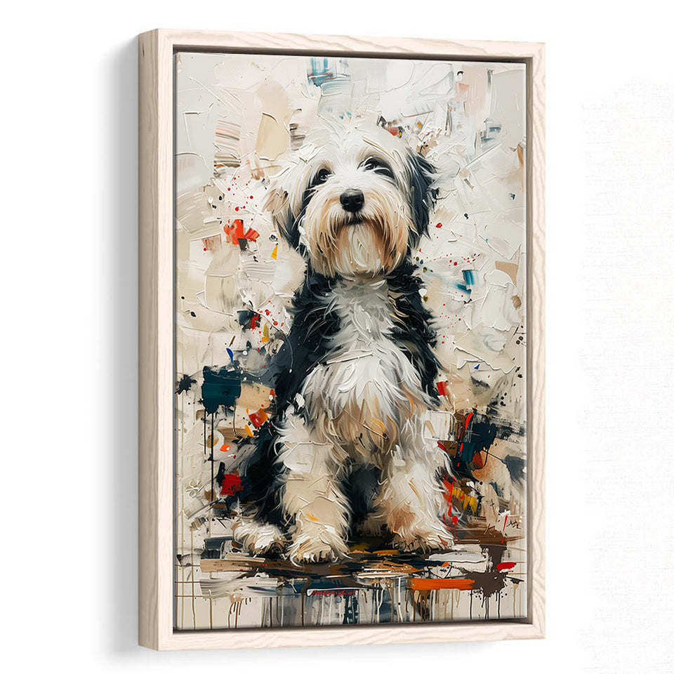 Sheepadoodle Dog Portrait Painting, Pet Lover Art, Framed Canvas Prints Wall Art Decor, Floating Frame