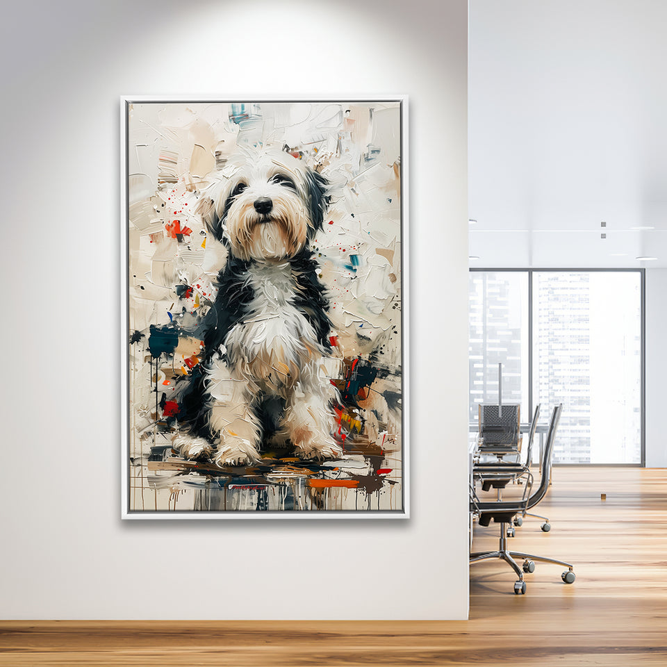 Sheepadoodle Dog Portrait Painting, Pet Lover Art, Framed Canvas Prints Wall Art Decor, Floating Frame