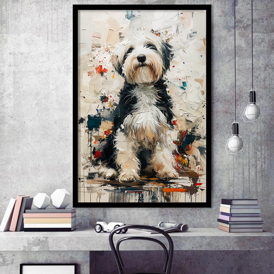 Sheepadoodle Dog Portrait Painting, Pet Lover Art, Framed Art Prints Wall Art Decor, Framed Picture Print