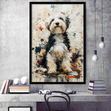 Sheepadoodle Dog Portrait Painting, Pet Lover Art, Framed Art Prints Wall Art Decor, Framed Picture Print