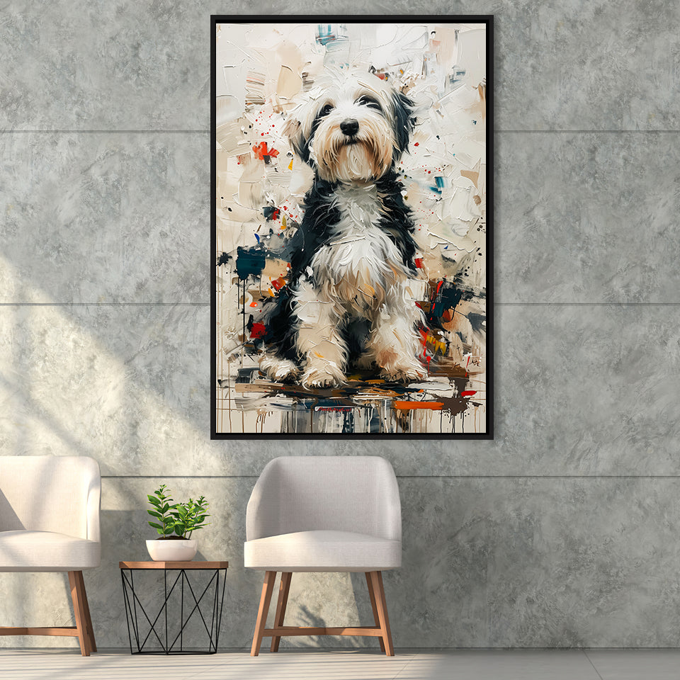 Sheepadoodle Dog Portrait Painting, Pet Lover Art, Framed Canvas Prints Wall Art Decor, Floating Frame