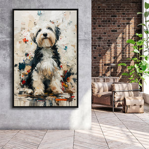 Sheepadoodle Dog Portrait Painting, Pet Lover Art, Framed Canvas Prints Wall Art Decor, Floating Frame