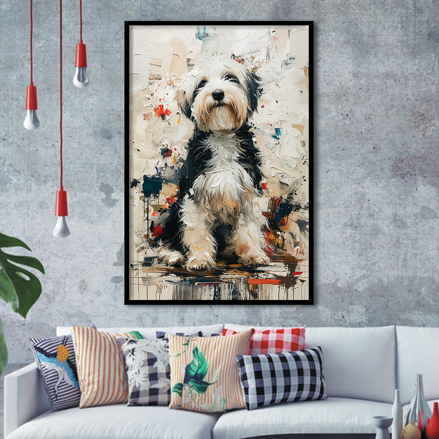 Sheepadoodle Dog Portrait Painting, Pet Lover Art, Framed Art Prints Wall Art Decor, Framed Picture Print