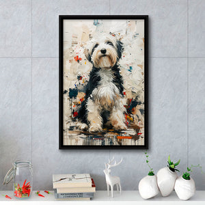 Sheepadoodle Dog Portrait Painting, Pet Lover Art, Framed Canvas Prints Wall Art Decor, Floating Frame