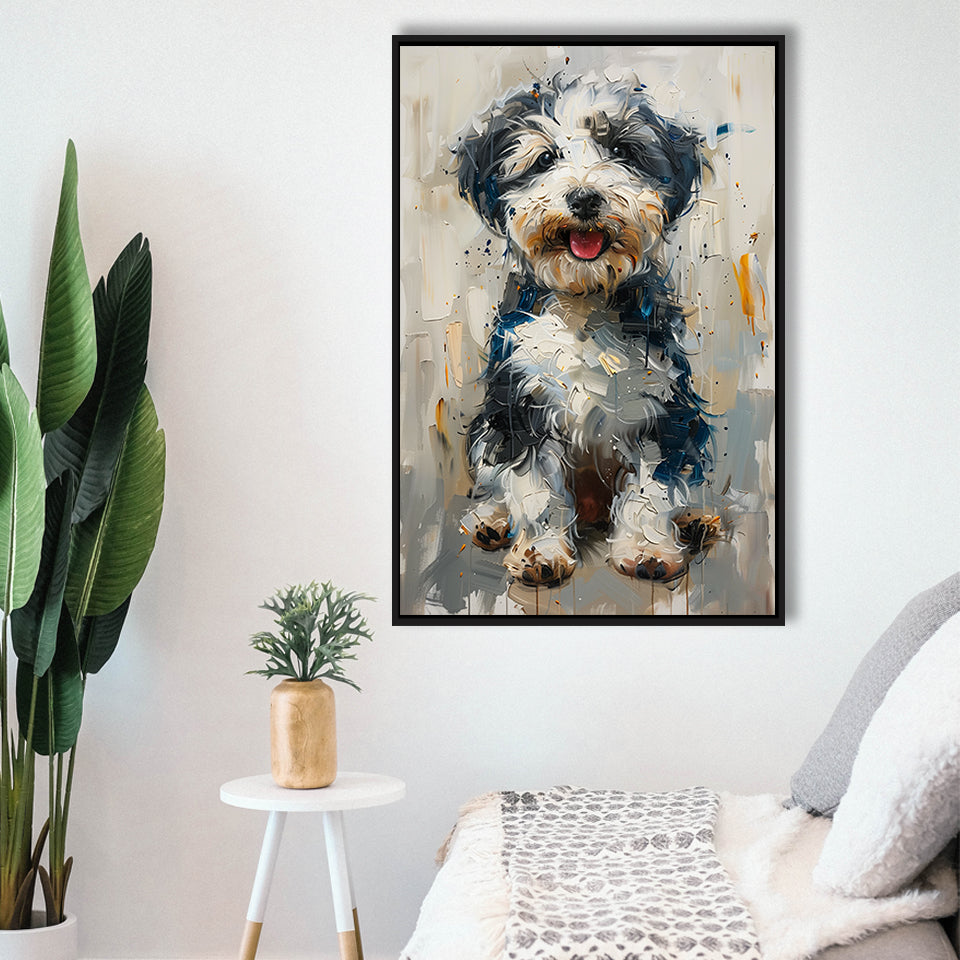 Sheepadoodle Oil Painting Portrait, Pet Art, Framed Canvas Prints Wall Art Decor, Floating Frame