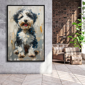 Sheepadoodle Oil Painting Portrait, Pet Art, Framed Canvas Prints Wall Art Decor, Floating Frame