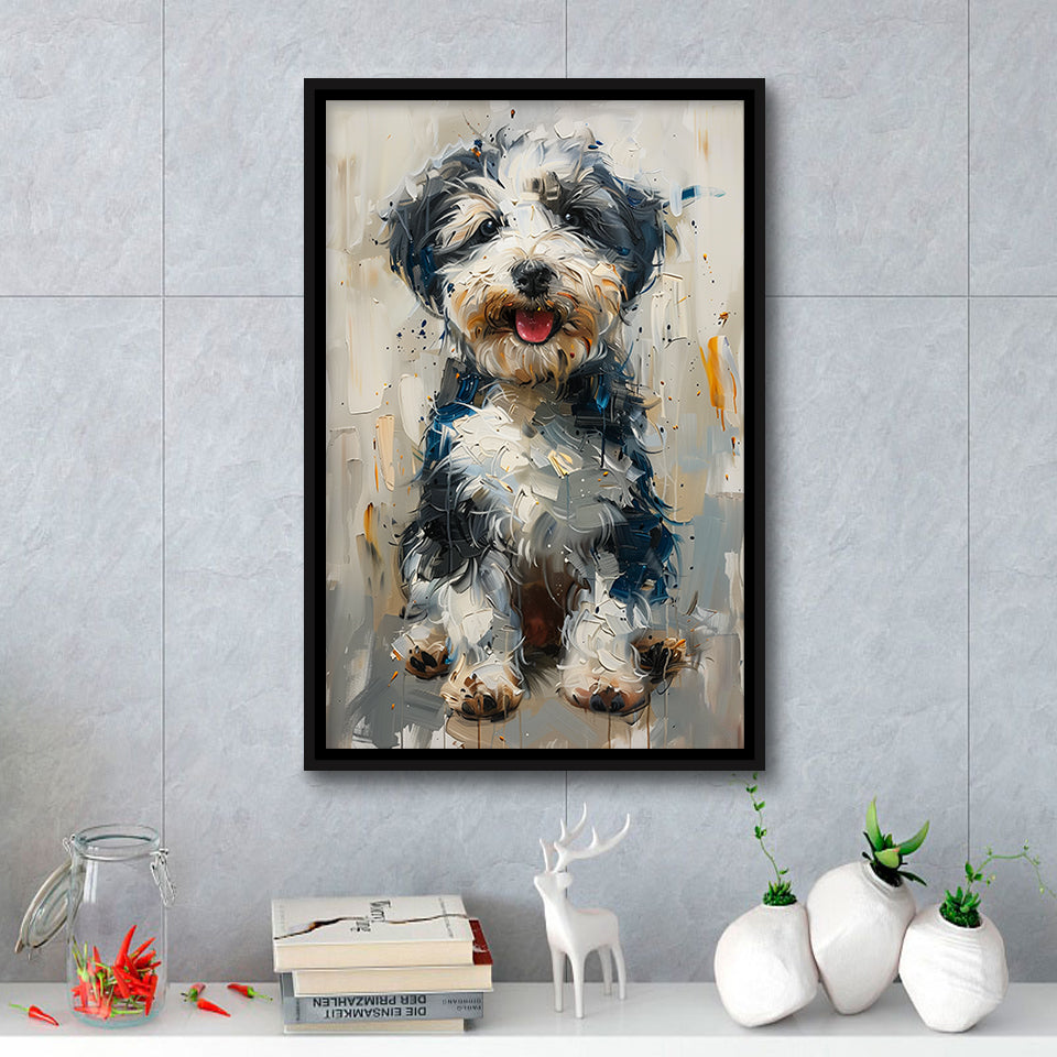 Sheepadoodle Oil Painting Portrait, Pet Art, Framed Canvas Prints Wall Art Decor, Floating Frame