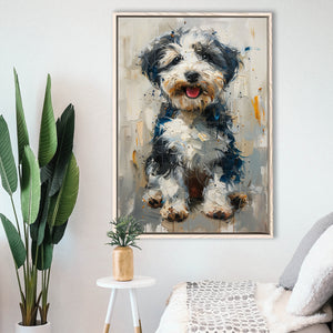 Sheepadoodle Oil Painting Portrait, Pet Art, Framed Canvas Prints Wall Art Decor, Floating Frame