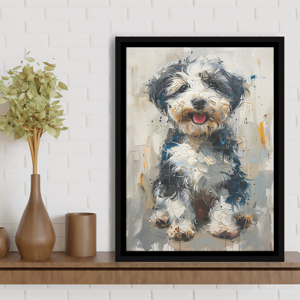 Sheepadoodle Oil Painting Portrait, Pet Art, Framed Canvas Prints Wall Art Decor, Floating Frame