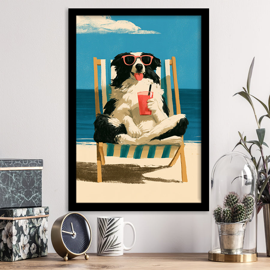 Sheepdog Funny Art, Relax Summer Time Painting, Pet Lover Painting, Framed Art Print, Fine Art Wall Decor