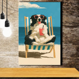 Sheepdog Funny Art, Relax Summer Time Painting, Pet Lover Painting, Canvas Print Wall Art, Wall Decor