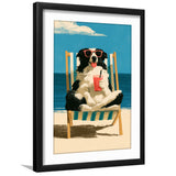 Sheepdog Funny Art, Relax Summer Time Painting, Pet Lover Painting, Framed Art Print White Border