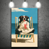 Sheepdog Funny Art, Relax Summer Time Painting, Pet Lover Painting, Canvas Print Wall Art, Wall Decor