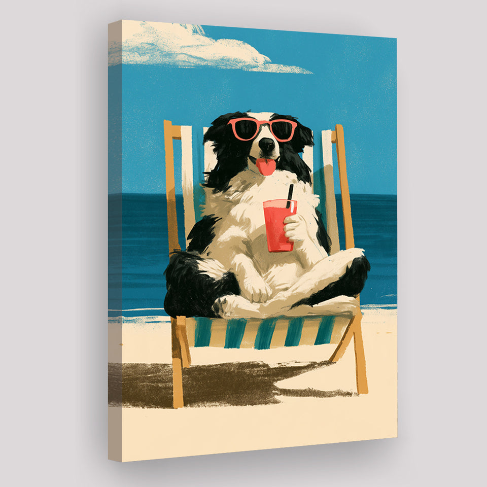 Sheepdog Funny Art, Relax Summer Time Painting, Pet Lover Painting, Canvas Print Wall Art, Wall Decor