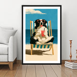 Sheepdog Funny Art, Relax Summer Time Painting, Pet Lover Painting, Framed Art Print White Border