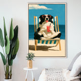 Sheepdog Funny Art, Relax Summer Time Painting, Pet Lover Painting, Framed Canvas Print, Floating Frame