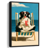 Sheepdog Funny Art, Relax Summer Time Painting, Pet Lover Painting, Framed Canvas Print, Floating Frame