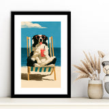 Sheepdog Funny Art, Relax Summer Time Painting, Pet Lover Painting, Framed Art Print White Border