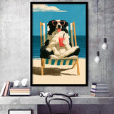 Sheepdog Funny Art, Relax Summer Time Painting, Pet Lover Painting, Framed Art Print, Fine Art Wall Decor