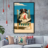 Sheepdog Funny Art, Relax Summer Time Painting, Pet Lover Painting, Framed Art Print, Fine Art Wall Decor
