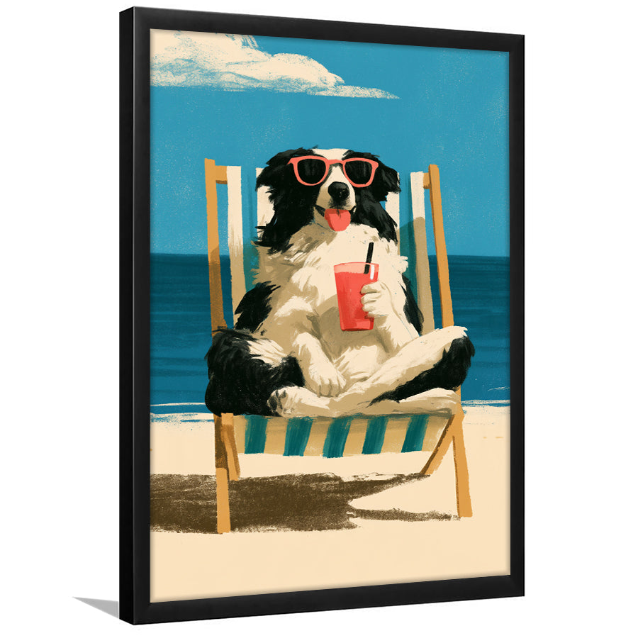Sheepdog Funny Art, Relax Summer Time Painting, Pet Lover Painting, Framed Art Print, Fine Art Wall Decor
