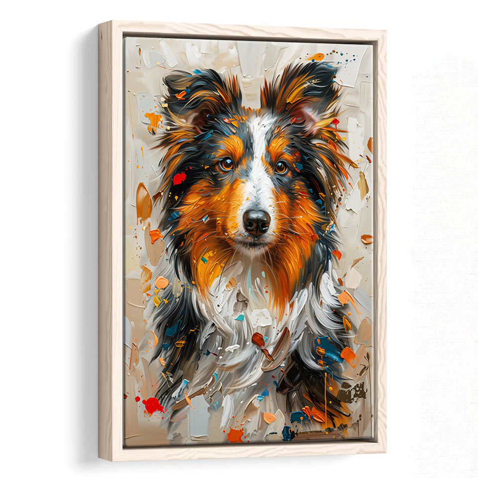 Shetland Sheepdog, Dog Portrait Painting, Animal Art, Framed Canvas Prints Wall Art Decor, Floating Frame