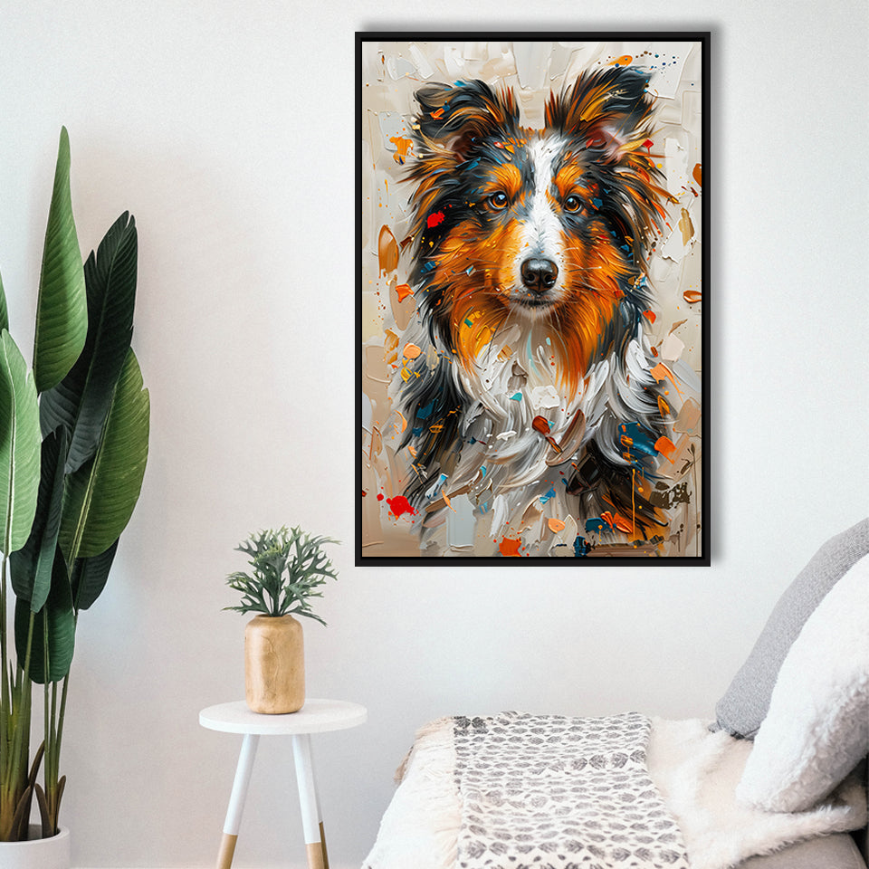 Shetland Sheepdog, Dog Portrait Painting, Animal Art, Framed Canvas Prints Wall Art Decor, Floating Frame