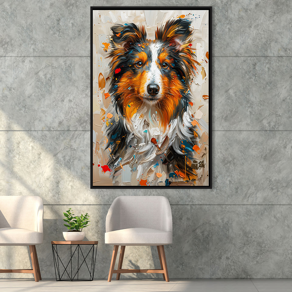 Shetland Sheepdog, Dog Portrait Painting, Animal Art, Framed Canvas Prints Wall Art Decor, Floating Frame