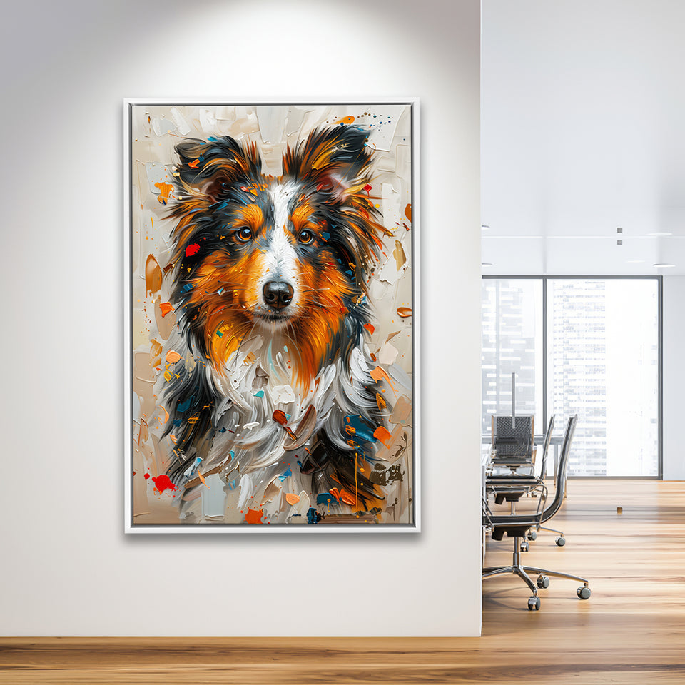 Shetland Sheepdog, Dog Portrait Painting, Animal Art, Framed Canvas Prints Wall Art Decor, Floating Frame