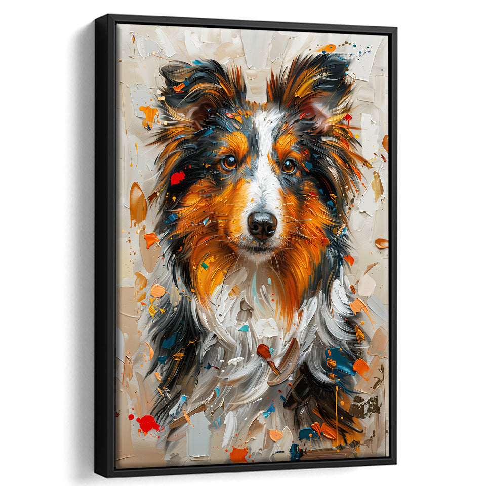 Shetland Sheepdog, Dog Portrait Painting, Animal Art, Framed Canvas Prints Wall Art Decor, Floating Frame
