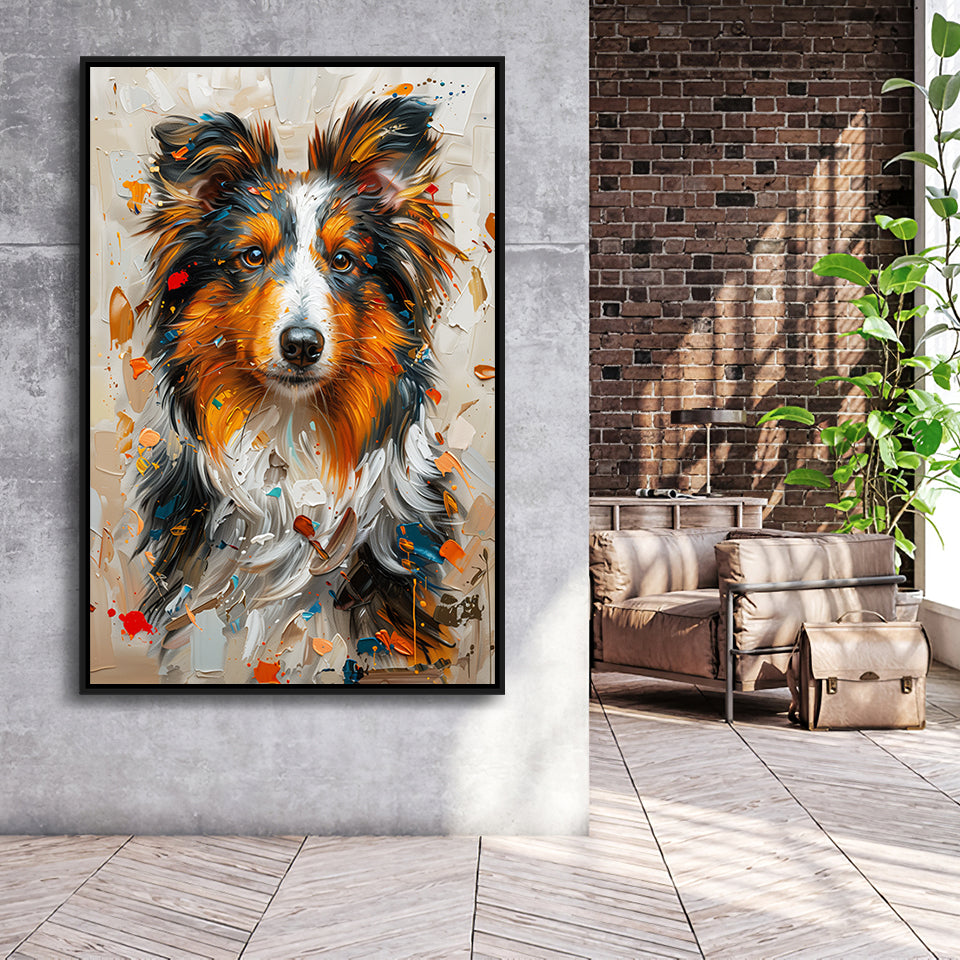 Shetland Sheepdog, Dog Portrait Painting, Animal Art, Framed Canvas Prints Wall Art Decor, Floating Frame