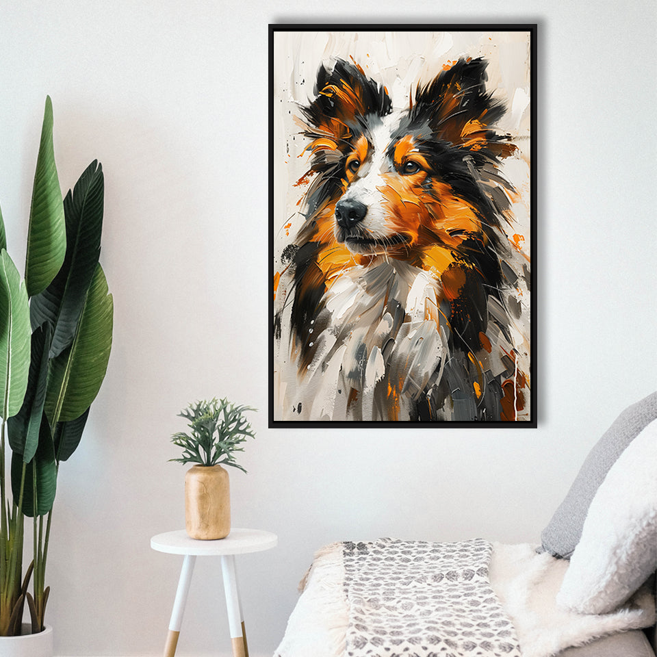 Shetland Sheepdog, Dog Portrait Painting, Pet Lover Art, Framed Canvas Prints Wall Art Decor, Floating Frame