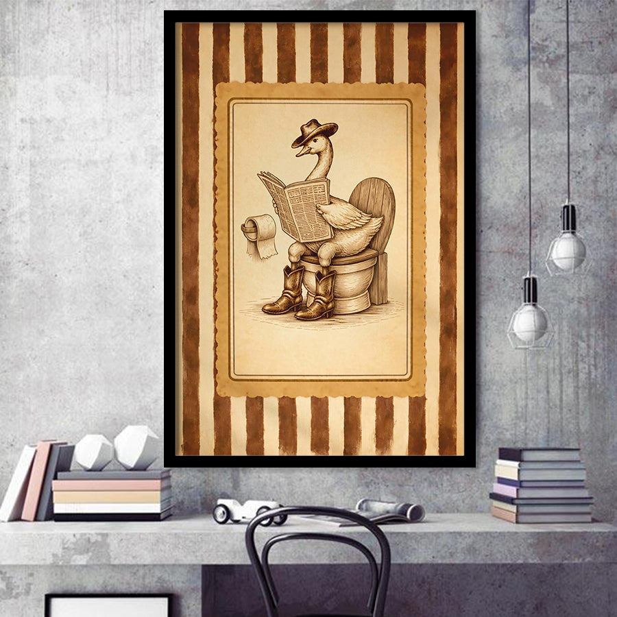 Silly Cowboy Goose Bathroom Wall Art Print, Funny Western Duck, Silly Goose Nursery Decor, Framed Art Print, Fine Art Wall Decor